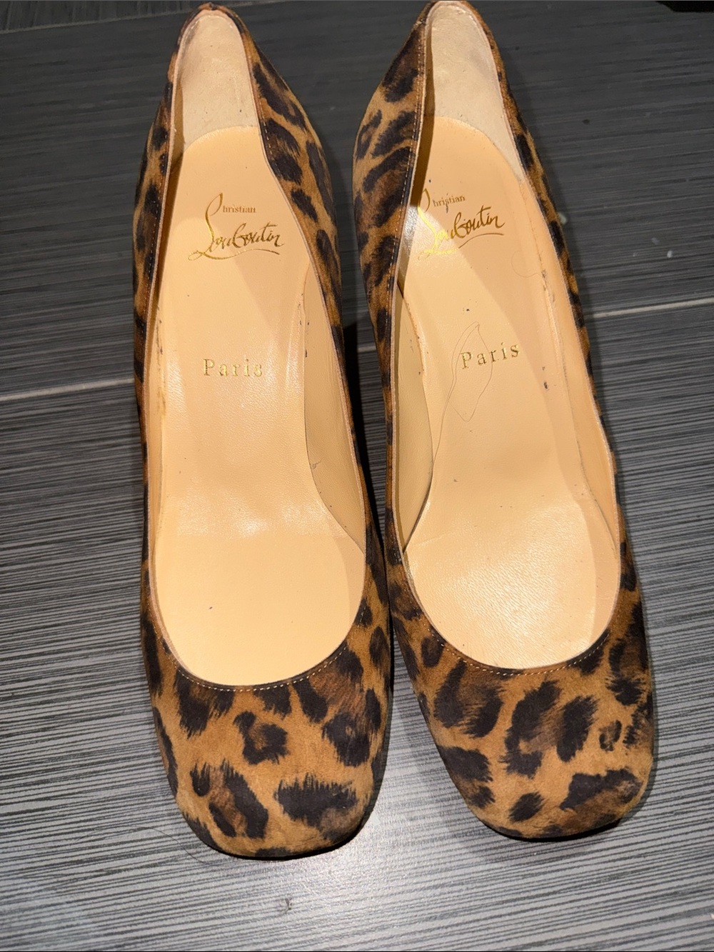 Christian Louboutin Leopard Veau Velours Cadrilla 70 Block Heel Pump 37.5